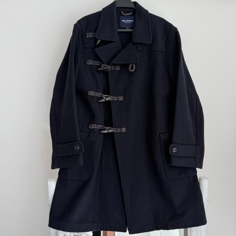 Vintage Polo Jeans Ralph Lauren Duffle Coat Mens Small Navy Wool Toggle Military